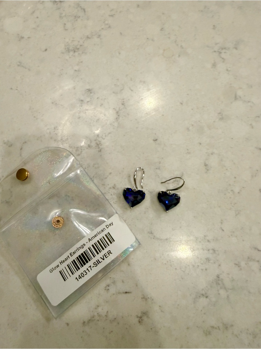 Heart-Shaped Blue Crystal Drop Earrings